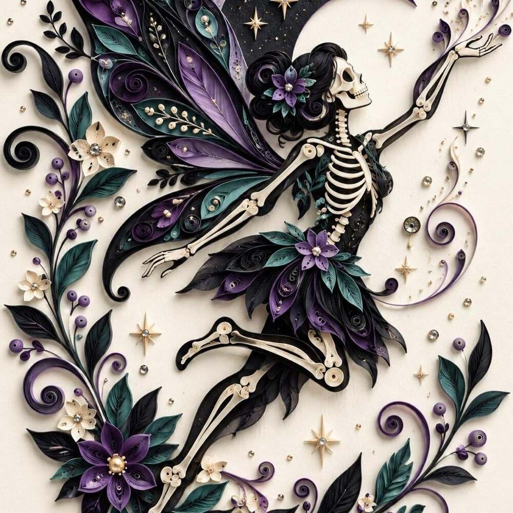 8 X 10 Framed Skeleton Fairy Crescent 65 D 2
